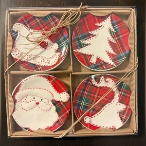 Mud Pie 4-Piece Holiday Tartan Tidbit Dish Set